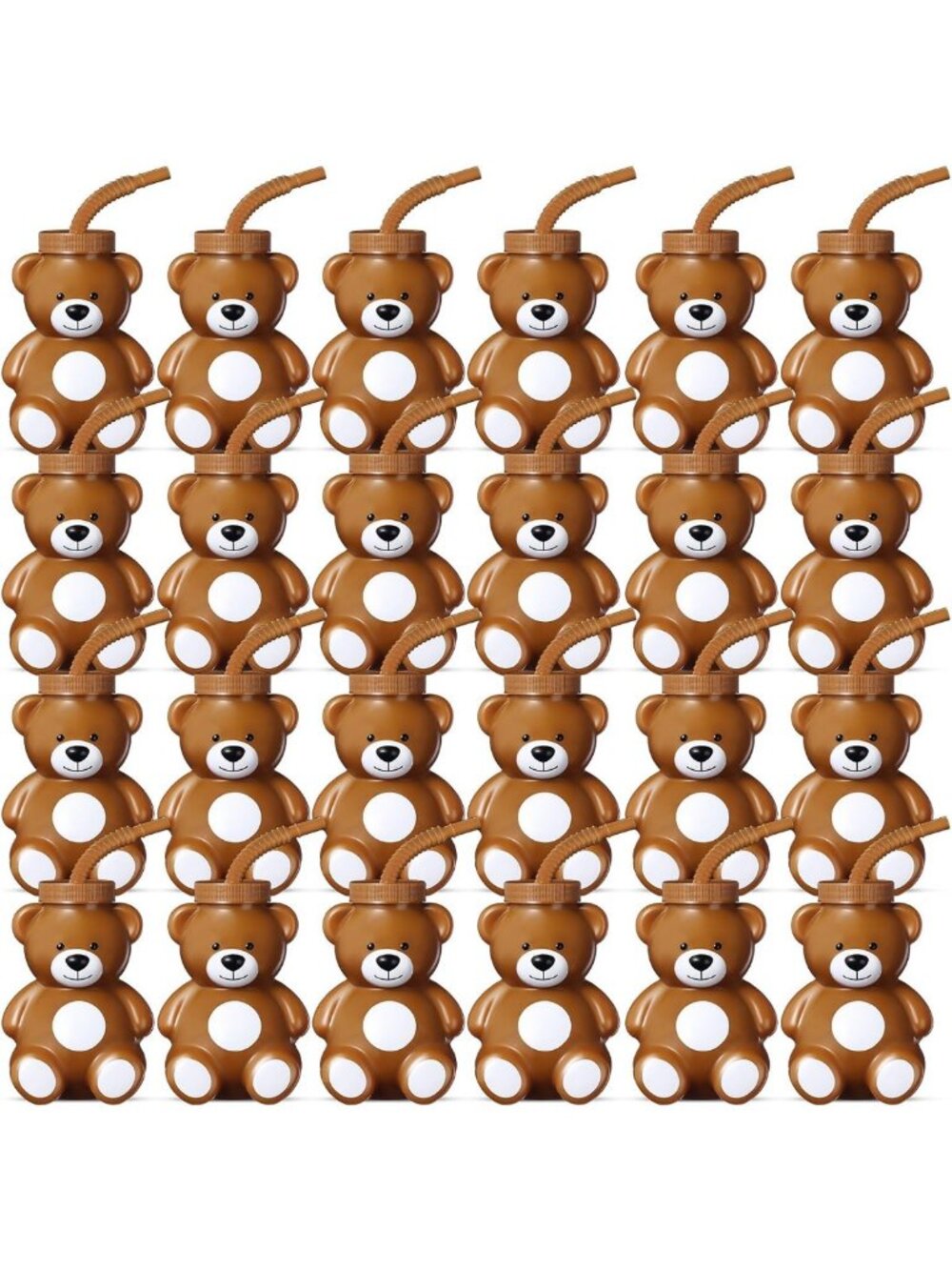 24 Pcs Cute Bear Cups with Straw for Baby Shower Party - 10 oz, Brown